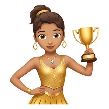 Dancer in a dance outfit holding number 1 trophy sticker