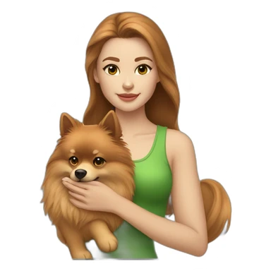 light-skinned-girl-with-brown-hair-and-green-eyes-petting-red-pomeranian sticker