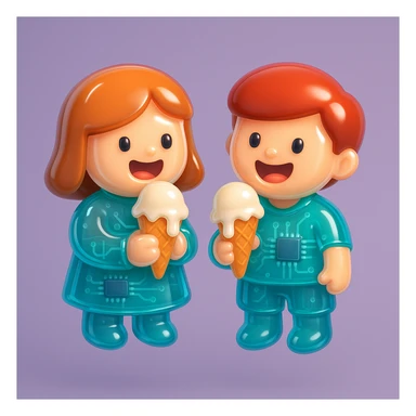 happy children with melting ice cream cones sticker