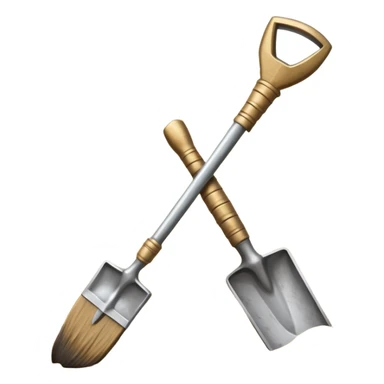 An icon showing archaeological tools—trowel, brush, and pickaxe—laid out on the sand, with the ancient Karnak temple ruins in the background. The design symbolizes exploration and discovery of ancient Egyptian history. Transparent background sticker