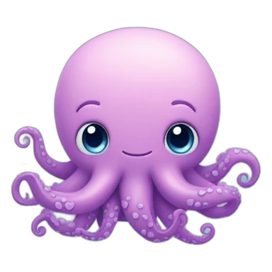cute blue kraken with adorable face with many hearts around sticker