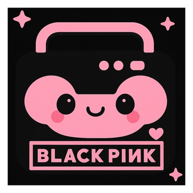 Add the BLACKPINK logo to the object, keep the style consistent with the original image. sticker