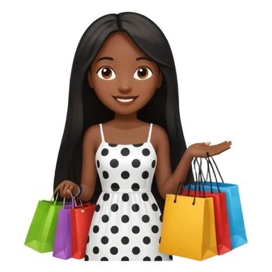 black girl with long straight hair and white dress with black dots holding shopping bags  sticker