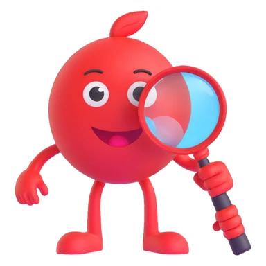 red emoji character holding a magnifying glass sticker