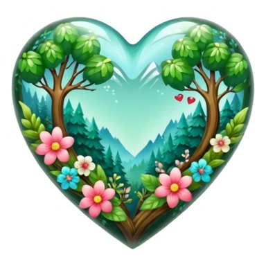 crystal heart with forest inside and floral decoration around sticker