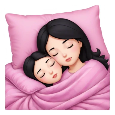 Girl with fair skin black hair sleeping on pink pillow and blanket sticker