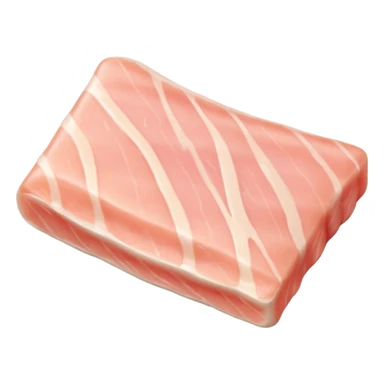 realistic cod fillet, thick, boneless, slightly curved, pale ivory, pinkish translucent tones, smooth flaky texture, gentle muscle grain, soft contours, no skin, no plate, no garnish, no faces, clean 3D, soft lighting, transparent background, emoji scale sticker