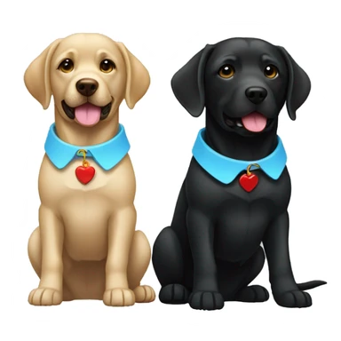 2 labradors. both black. one with a light blue collar, one with red collar. sticker