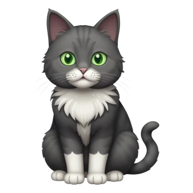 full body solid dark grey cat with green eyes, white paws and white whiskers sticker