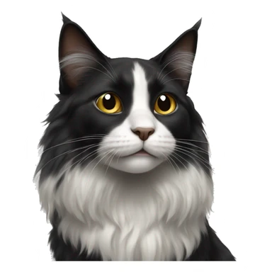 black cat domestic long-haired with half white mouth sticker