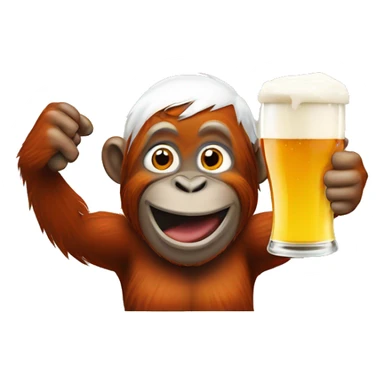 Orangutan poiting at a beer glass sticker
