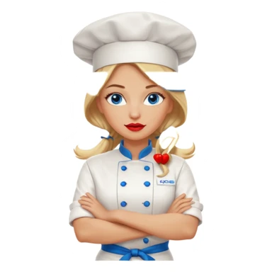 Beautiful, sexy,  long blonde hair, blue eyed, full red lips female chef arms folded  sticker