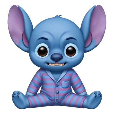 crie um memoji do personagem stitch onde ele esteja de pijama com carinha de sono assim como na imagem, porém sendo um memoji sticker