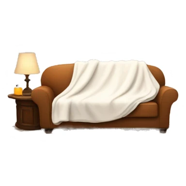 A cosy fall themed living room with a white blanket on a couch and a little table with a white candle  sticker