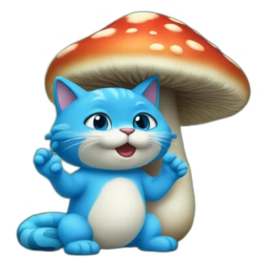 blue-cat-mushroom-smurf-suite sticker