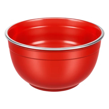 A bright red plastic household bowl. Smooth glossy surface, soft studio lighting, subtle shadow underneath. Product-style photography, crisp focus, minimalistic composition. sticker