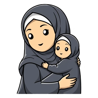 Mother in hijab hugging her child sticker