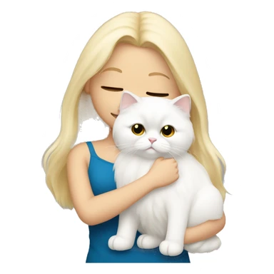 Blonde girl snuggling white Persian cat sticker
