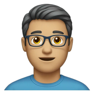 male employee dark short hair glasses blue shirt sticker