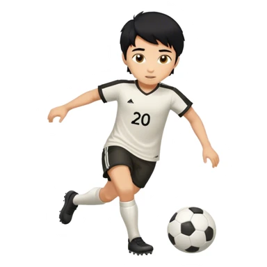 Boy, black hair, short, playing soccer, player number 20 sticker