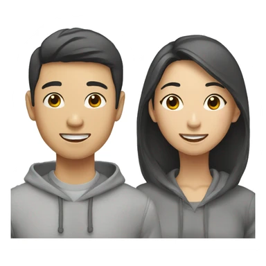 asian boy in grey hoodie talking with female friend sticker