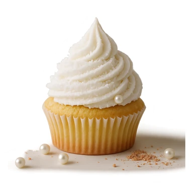 Change the icing to coconut (white, with a slightly textured or shredded coconut appearance), keep the realistic cupcake and accessories, photorealistic style, transparent background. sticker