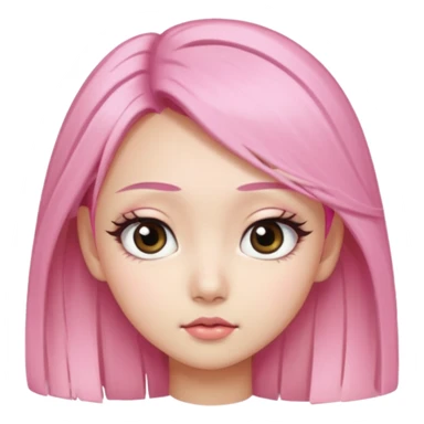 An Asian girl with pink-blonde hair, big eyes, thick eyebrows, and long eyelashes; only her head... sticker