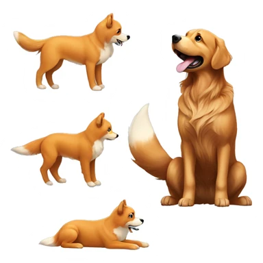 a brown golden retriever playing with a realistic fox sticker