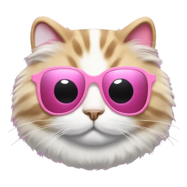 Fluffy fat cat with white heart sunglasses and a pink ribbon on each ear sticker