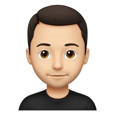 Paul Landers, apple style emoji, friendly face, short dark hair, black t-shirt sticker