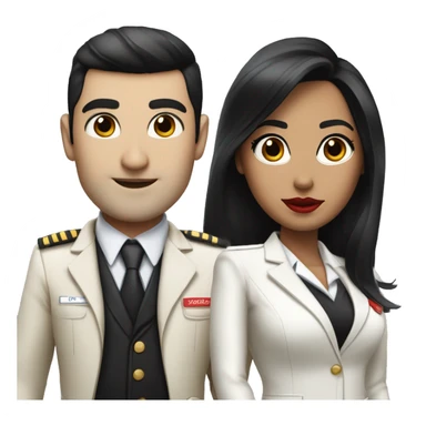 Flight attendant with long black hair, red lips and white skin with a pilot man with beige skin and black hair sticker