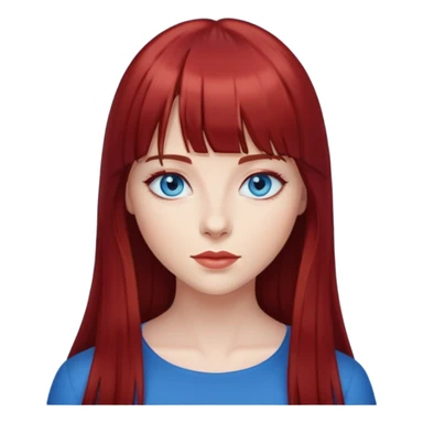 Mulher de cabelo liso longo vermelho escuro com franja e olhos azuis sticker