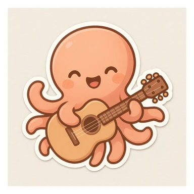happy octopus with multiple arms playing guitar sticker