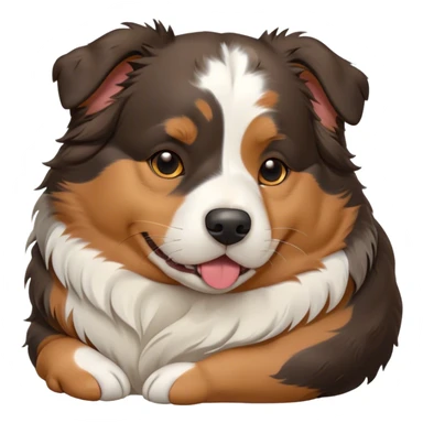 Cinematic Meme-Worthy Chubby Sleeping Tri-Color Australian Shepherd Portrait Emoji, Head resting peacefully with a contented smile, showcasing a delightfully chubby build and a luxuriously soft tri-color coat of bold black, crisp white, and warm tan, eyes shut in a serene nap, Simplified yet hilariously adorable features, highly detailed, glowing with a soft, drowsy light, high shine, relaxed and utterly lovable, stylized with an air of playful laziness, bright and heartwarming, soft glowing outline, capturing the essence of a comically sleepy Tri-Color Australian Shepherd, so meme-worthy it feels like it could instantly become the next viral sensation of adorable slumber! sticker