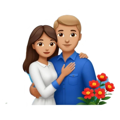 Hugging Couple traveling in Montenegro russian man and elegant  Latina girl delicate flowers and mountains in the background  sticker