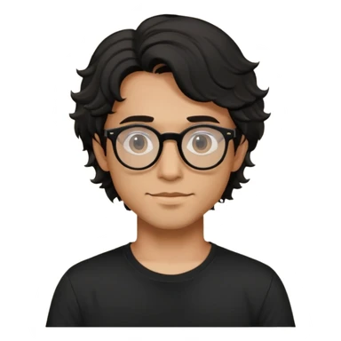 zumbie cabelo ondulado médio preto, camiseta preta, oculos redondo masculino  sticker