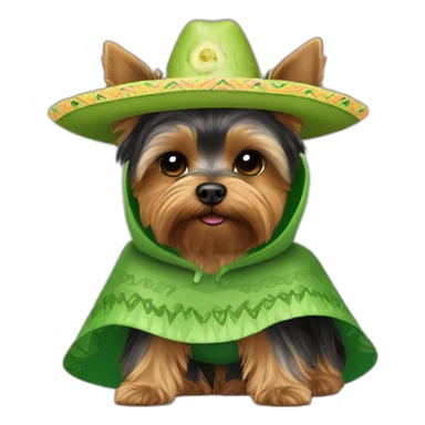 yorkie wearing avocado sombrero and green green baja poncho sticker