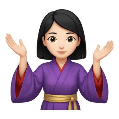 female wizard with black hair in a low bun with both hands palm up sticker