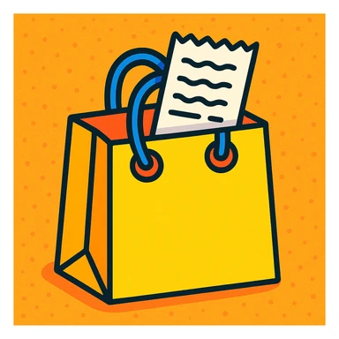a shopping bag with a receipt sticking out, vibrant toon style sticker