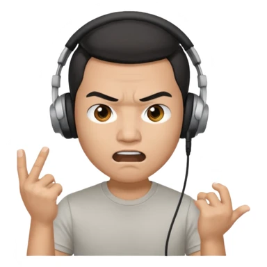 asian Male, angry, wearing headphone having mic, t-shirt 
 sticker