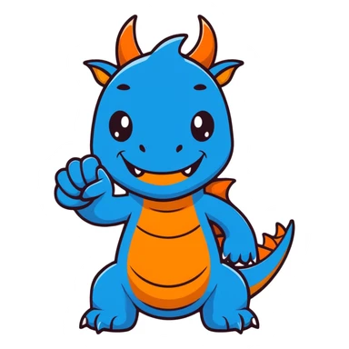 Humanoid blue dragon, smiling with a thumbs up sticker