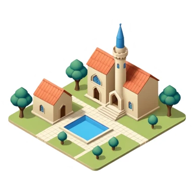 little city and many, small, ordinary, simple, home, Iranian-style, 1980, isometric sticker