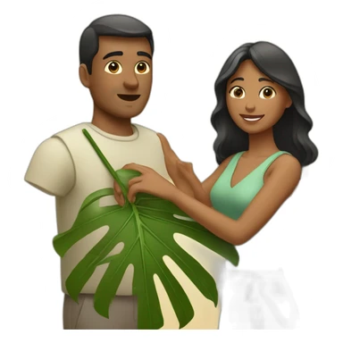 woman fanning a man with palm leaves sticker