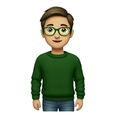 winter, christmas, young boy, short  brown hair, brown eyes, hispanic, dark green sweater, full body, green glasses sticker