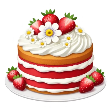 strawberry sponge cake with whipped cream and flowers sticker