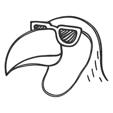 toucan head with sunglasses, white outline sticker