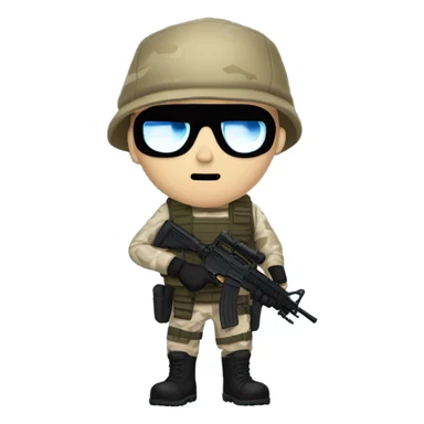 White male, call of duty black mask, camo tactical gear, tan combat boots, black beanie, blue eyes sticker