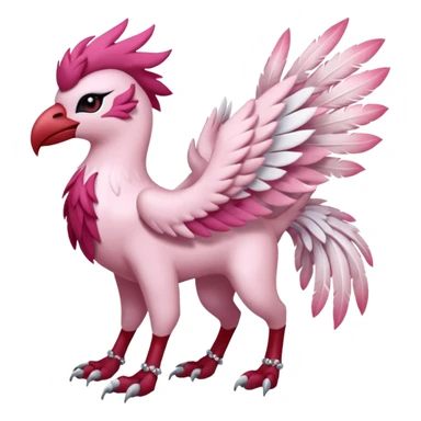Floral feathery pastel pink-feathered, and ruby-jewelry-adorned Absol-Amaura-fusion-Fakemon-animal-creature  sticker