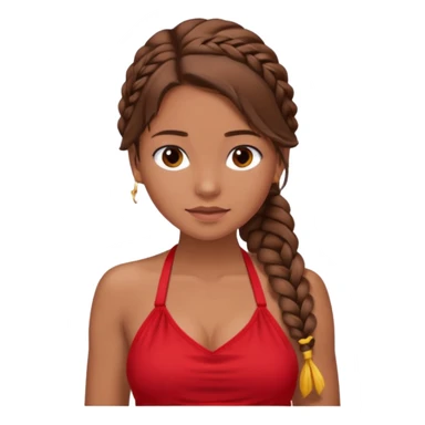 A tanned girl's face loose side braid brown hair with red halter top sticker