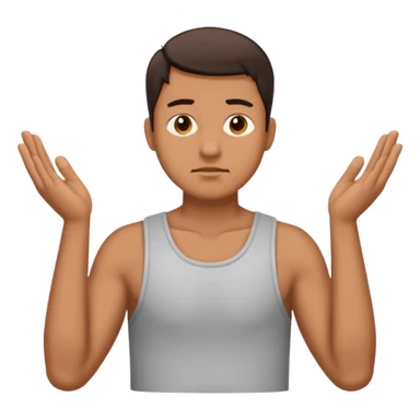 A man is struggling his shoulders with 6 above his left hand and 7 above his right hand sticker